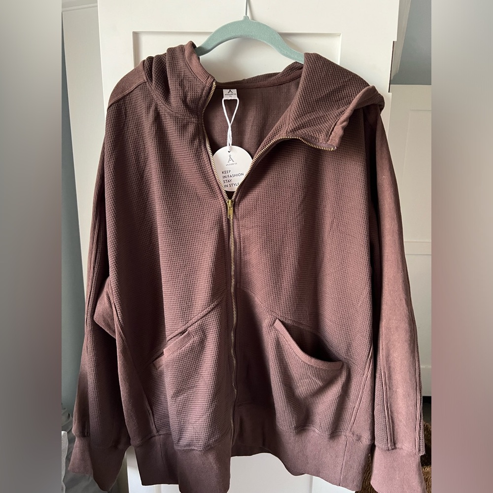 NWT ANRABESS Women's Oversized Zip Up Hoodies Long Sleeve Waffle Knit